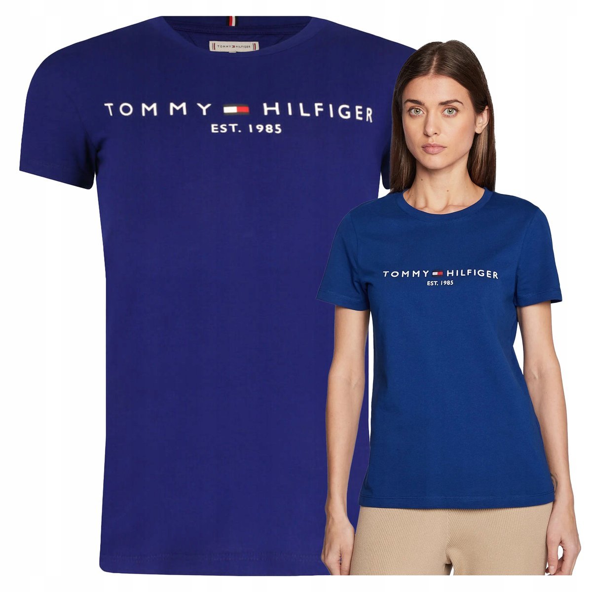 Tommy Hilfiger Koszulka Damska Bawełniana Niebieska T-shirt Sportowa r.L