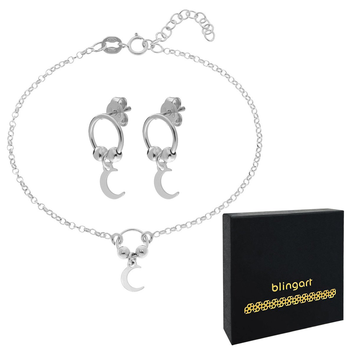 Komplet srebrny KOLCZYKI I BRANSOLETKA KSIĘŻYC 925