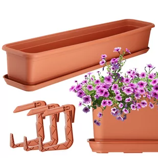 Skrzynka balkonowa z podstawką i uchwytami Evron 80 cm, terrakota - Donice - miniaturka - grafika 1