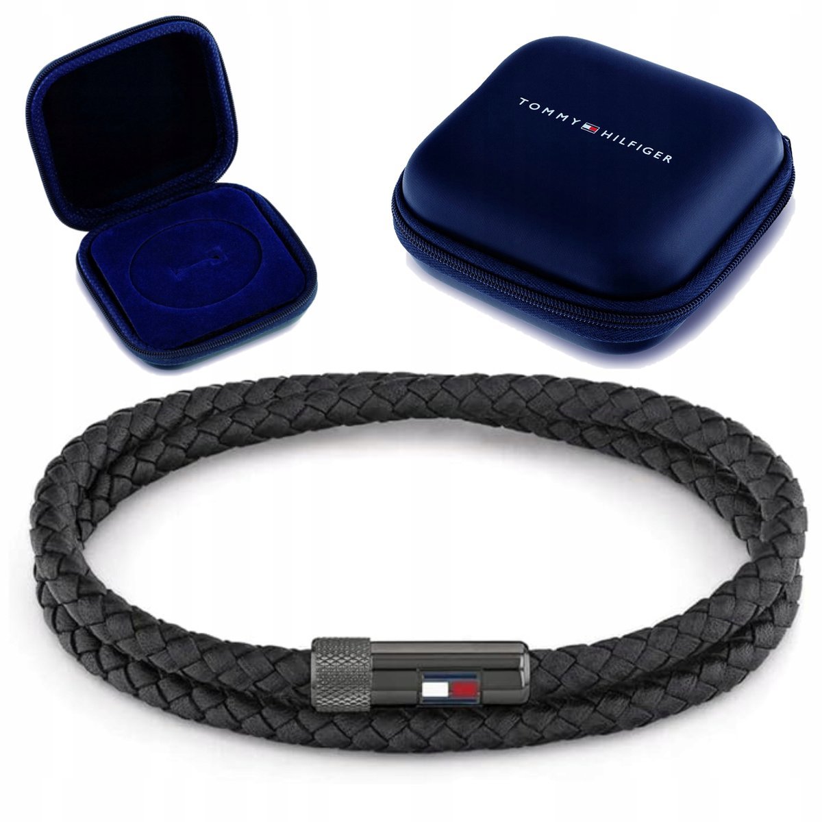 Tommy Hilfiger Bransoletka męska czarny naszyjnik wisiorek prezent skórzana