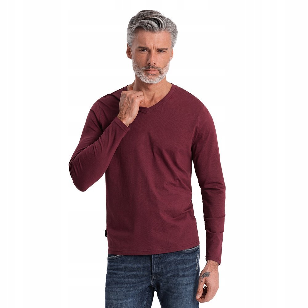 Męski longsleeve 100% bawełna serek bordowy wygodny V8 OM-LSBL-0108 r. XXL