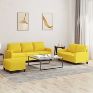 Sofy i kanapy - vidaXL 3-częściowy komplet wypoczynkowy, obity tkaniną, jasnożółty - miniaturka - grafika 1
