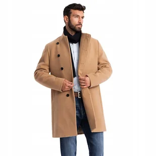 Męski płaszcz z wysokim kołnierzem jasnobrązowy V4 OM-COWC-0120 XL - Płaszcze męskie Męski płaszcz z wysokim kołnierzem jasnobrązowy V4 OM-COWC-0120 XL - Płaszcze męskie - miniaturka - grafika 1