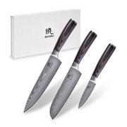 Noże kuchenne - Shiori 3-Set 撓 Chairo Shōto + Santoku + Sifu - zestaw trzech noży ze stali damasceńskiej - miniaturka - grafika 1