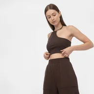 Koszulki sportowe damskie - Damski crop-top 4F 4FAW22TTSHF634 - brązowy - miniaturka - grafika 1