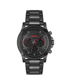 Zegarki męskie - HUGO Analogowy wielofunkcyjny zegarek kwarcowy dla mężczyzn z czarną bransoletką ze stali nierdzewnej - 1530296, Czarny - miniaturka - grafika 1