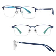 Okulary korekcyjne, oprawki, szkła - Ultralekkie tytanowe okulary zerówki z filtrem Blue Light do komputera Granatowe TN825B - miniaturka - grafika 1
