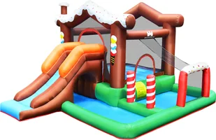 COSTWAY Nadmuchiwany dmuchany zamek z basenem wodnym zjeżdżalnia ścianka wspinaczkowa obręcz do koszykówki dla dzieci 380x330x220cm - Place zabaw - miniaturka - grafika 1