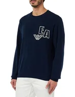 Bluzy męskie - Emporio Armani Męska bluza z kapturem Corduroy Fleece Crew Neck, morski, XL - miniaturka - grafika 1