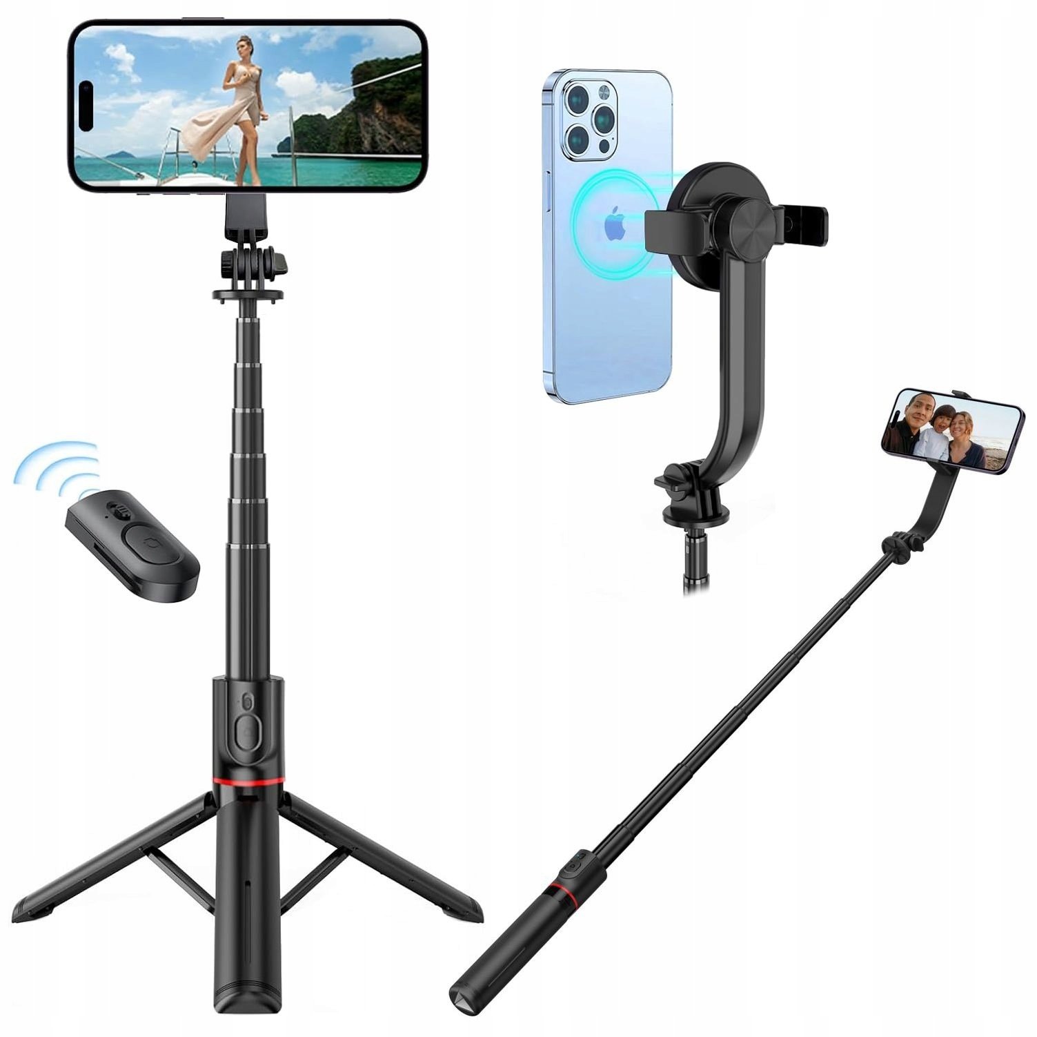 Selfie Stick Tripod Statyw Bluetooth z MagSafe Pilot do iPhone 14 15 16