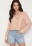 Koszule damskie - Różowa Wiskozowa Koszula z Haftowanymi Sercami Kollireia - miniaturka - grafika 1