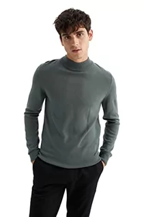 Koszulki męskie - DeFacto Męski sweter z dzianiny z długim rękawem, okrągły dekolt, slim fit dla mężczyzn, topy (Dark Khaki, XXL), khaki (Dark Khaki), XXL - grafika 1