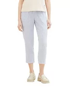 Spodnie damskie - TOM TAILOR Denim Damskie spodnie materiałowe z lnu, 31715 - White Blue Vertical Stripe, XXL - miniaturka - grafika 1