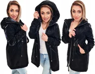 Kurtki damskie - Lśniąca Damska Taliowana Parka Kurtka Z Kapturem XXL - miniaturka - grafika 1