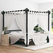 Łóżka - Lumarko Łóżko z baldachimem, ciemnobrązowe, 180x200 cm, bambusowe - miniaturka - grafika 1