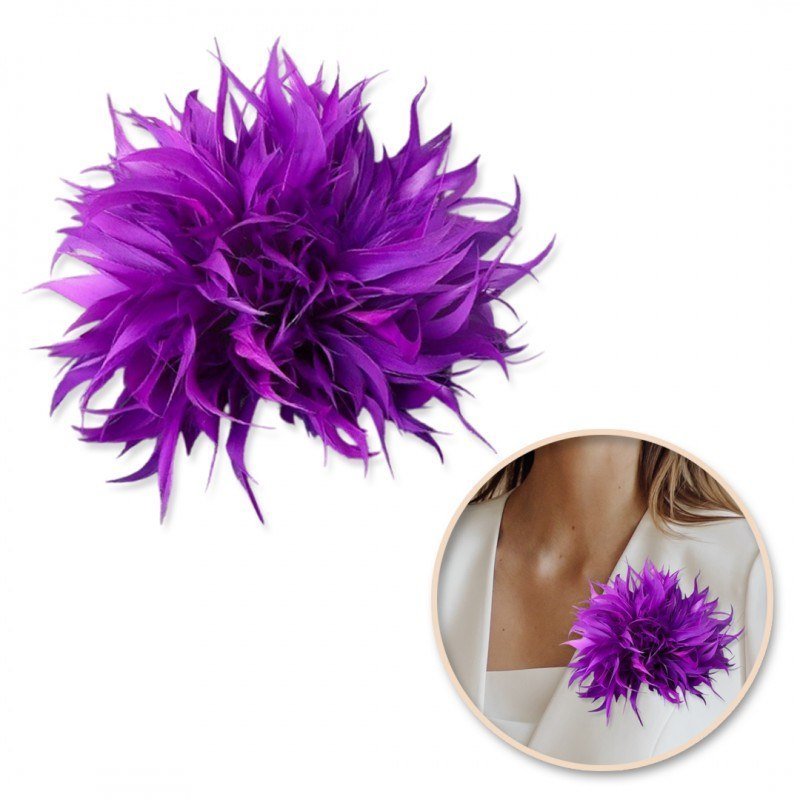 Broszka Ozdobna, Spinka Do Włosów 2W1 Pióra Fiolet Bz207Fio