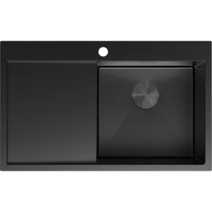 Mexen Exar zlewozmywak stalowy 1-komorowy z ociekaczem prawy 780 x 480 mm, czarny - 6434781010P-70 - Zlewozmywaki - miniaturka - grafika 1