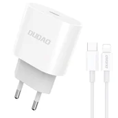 Ładowarki do telefonów - Dudao Szybka Ładowarka Sieciowa Usb-C Power Delivery 20W Biała + Kabel Usb-C - Lightning 1M (A8Seu) - miniaturka - grafika 1