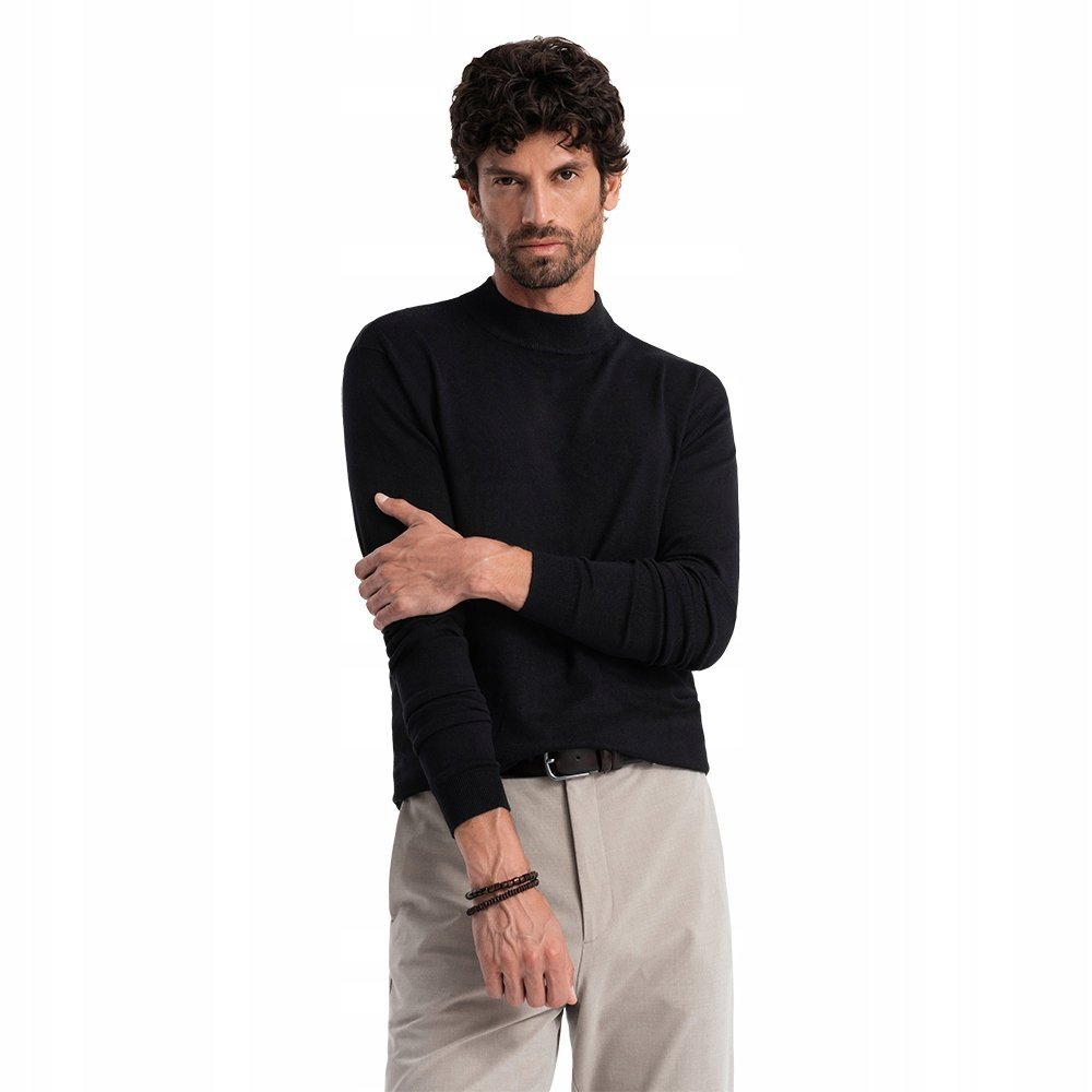 Elegancki męski półgolf sweter z wiskozą czarny Ombre V1 OM-SWTN-0100 S