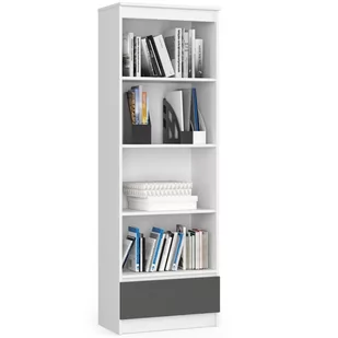 Regał R 60 cm CLP 1 szuflada 4 półki - biały-grafit szary - Regały - miniaturka - grafika 1