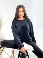 Spodnie sportowe damskie - KOMPLET DRESOWY MIKY Z WELURU SOFT Z LOGIEM BY MIELCZARKOWSKI BLUZA + SPODNIE - CZARNY - miniaturka - grafika 1