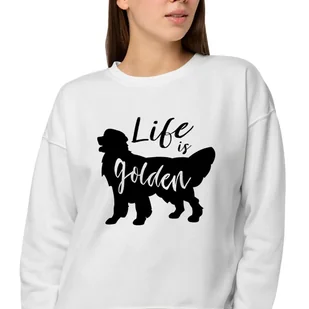Bluza Biała Dresowa Damska Na Prezent Dla Psiary Life Is Golden Wzory - M - Bluzy damskie - miniaturka - grafika 1