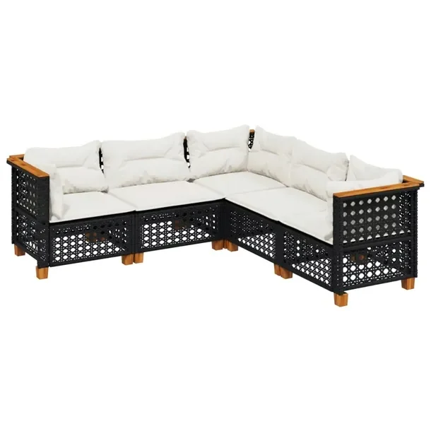 Zestaw mebli ogrodowych rattan PE czarny, wymiary 63,5x63,5x62cm, poduszki