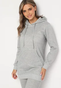 Jasnoszara Bluza z Bawełną z Kapturem Ozdobiona Sznurkami Mivonia - Bluzy damskie - miniaturka - grafika 1