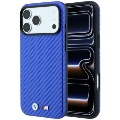 Etui BMW M Carbon Metal Logo MagSafe do Apple iPhone 17 Pro Max/18 Pro Max Niebieski