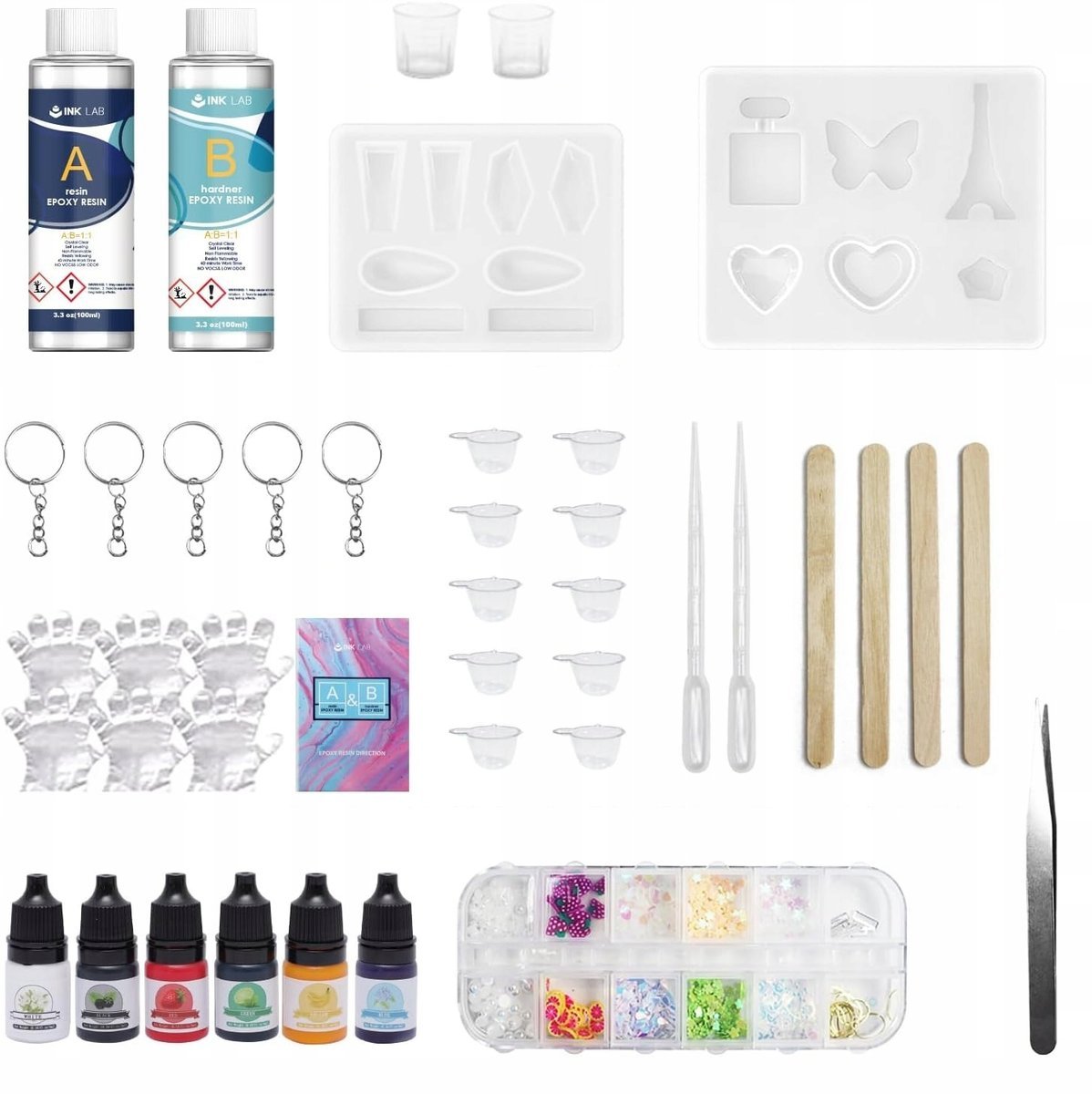 ŻYWICA EPOKSYDOWA ZESTAW DO ODLEWANIA DO BIŻUTERII PIGMENTY FORMY BROKAT