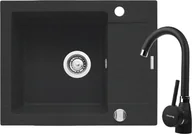 Zlewozmywaki z baterią - ZESTAW PYRAMIS MIDO (62x50) 1B 1D + BELLO czarny (nakrapiany) (070088401Bn) - miniaturka - grafika 1