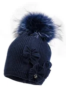 Czapki dla dzieci - Dziewczęca czapka na zimę TRINE z pomoponem granatowy - miniaturka - grafika 1