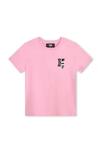 Koszulki dla chłopców - Karl Lagerfeld t-shirt bawełniany dziecięcy kolor różowy z nadrukiem - grafika 1