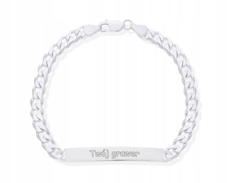 Bransoletka Męska Srebrna Gładka Blaszka + Grawer pr. 925 dł. 22 cm