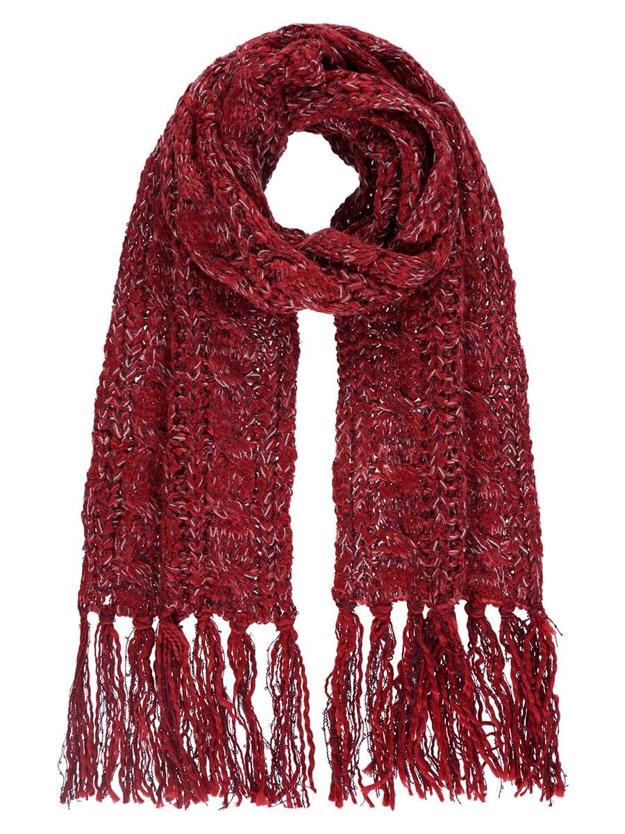 Damski szalik z brokatem i długimi frędzlami bordowy Passigatti