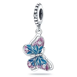 Zawieszka Charms SREBRO 925 Koralik do PANDORA Niebieski Motylek - Wisiorki - miniaturka - grafika 1