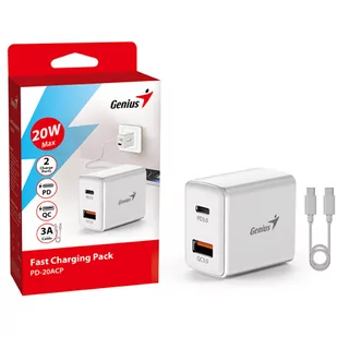 Genius Zasilacz / sieciowy adapter 20W, 2-portowy, USB-C, USB-A, PD-20ACP - Ładowarki do telefonów - miniaturka - grafika 2