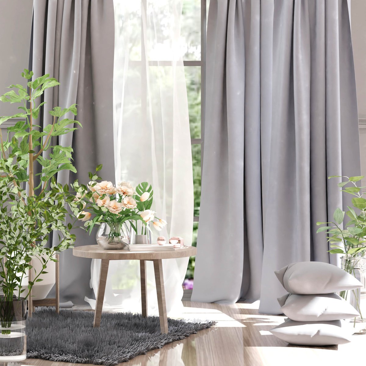 Zasłona szara gładka gotowa na taśmie 150x250cm S564