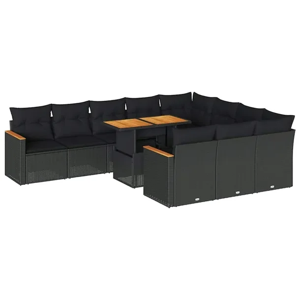 Zestaw mebli ogrodowych modułowych, rattan PE, czarny, 62 x 62 x 69 cm
