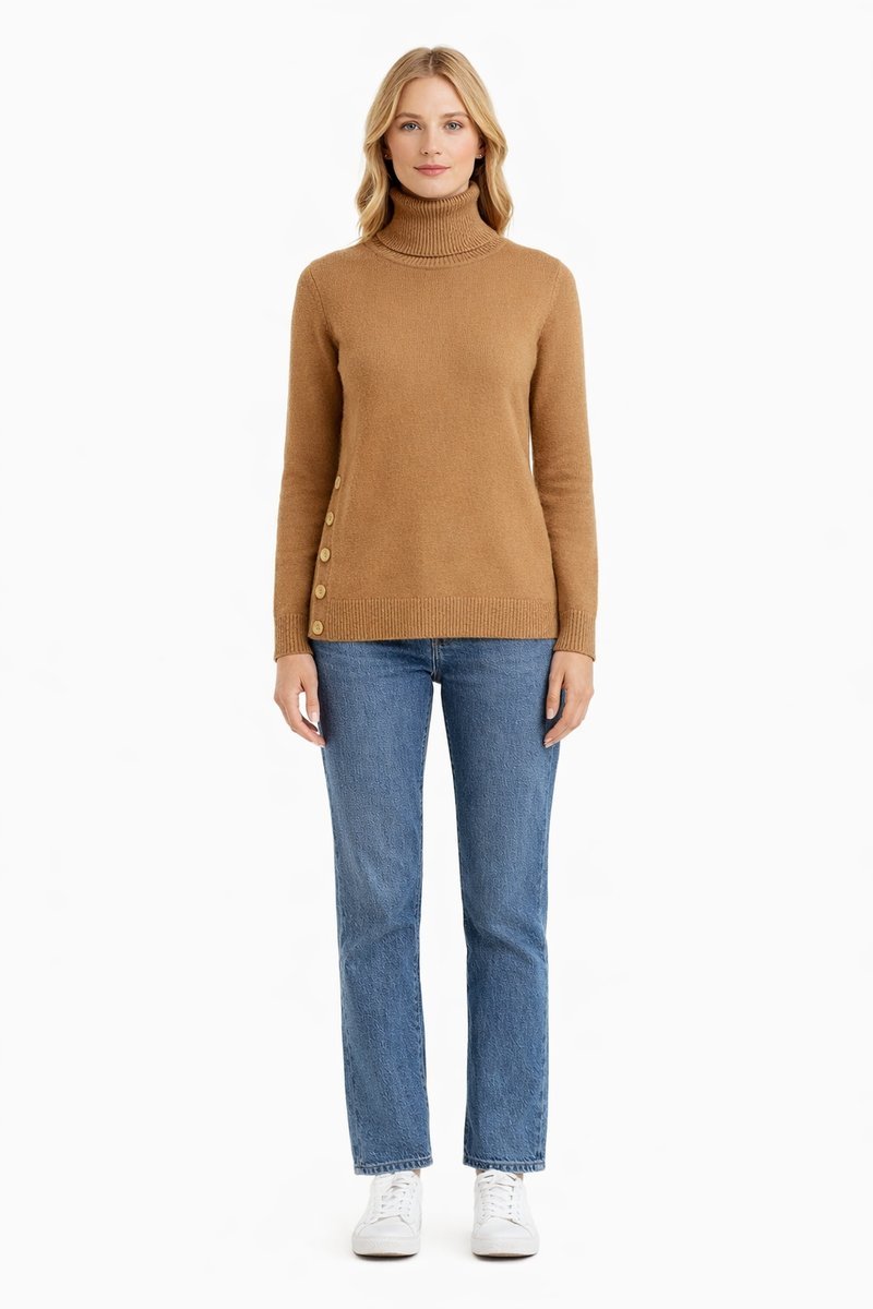 MICHAEL KORS BEŻOWY SWETER Z GOLFEM I GUZIKAMI NA BOKU M 1I3A