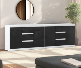 Komoda 240cm Szafka Pojemna 6 Szuflad Nowoczesna Biały Mat Czarny Połysk - Komody - miniaturka - grafika 1