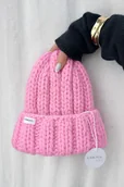 Czapki damskie - Gruba wełniana czapka beanie różowa 100% wełna handmade - miniaturka - grafika 1