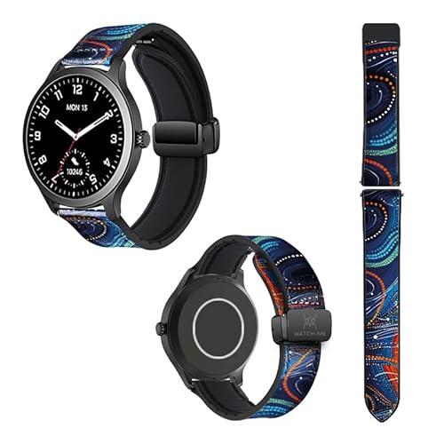 Pasek do zegarka 22 mm z silikonu i prawdziwej skóry: niebieskie koraliki