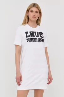 Love Moschino sukienka bawełniana kolor biały mini prosta - Sukienki - miniaturka - grafika 1