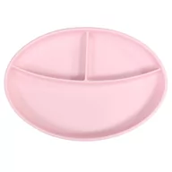 Miseczki i talerzyki dla dzieci - Talerz silikonowy THREE 2 owalny jasny róż - miniaturka - grafika 1