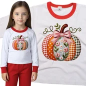 Piżamy dla dziewczynek - Piżama dziecięca Patchworkowa Dynia W Kratkę Kwiaty Dzień Dyni 98/104 - VoloDonum - miniaturka - grafika 1