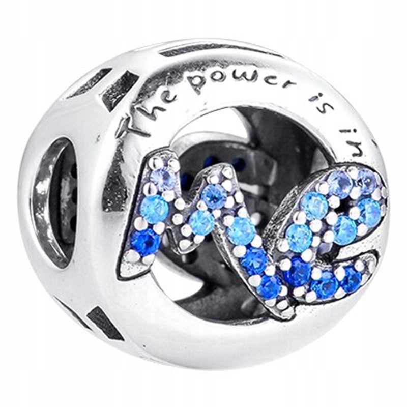 Charms Srebrny We & Me Napis Cytat Niebieskie Cyrkonie Wy i Ja SREBRO 925