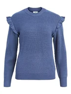 Swetry damskie - Object Damski sweter OBJMALENA L/S Ruffle NOOS, Bijou Blue/Szczegóły: melanż, M, Bijou Blue/Szczegóły: melanż, M - miniaturka - grafika 1