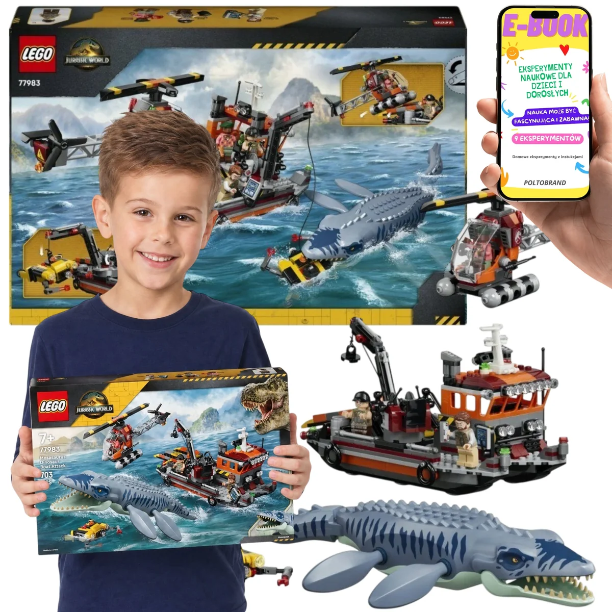 LEGO JURASSIC WORLD Atak mozazaura na łódź dla dziecka 7 8 9 lat 77983 LEGO PREZENT DLA SYNA CÓRKI WNUKA WNUCZKI