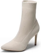 Botki damskie - DREAM PAIRS botki damskie dzianinowe na szpilce nr 41 BEŻOWE antypoślizgowe - miniaturka - grafika 1